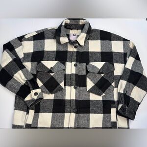 SO Good For Life Heavy Flannel Shirt Button Up Men XL Black White Plaid Pockets